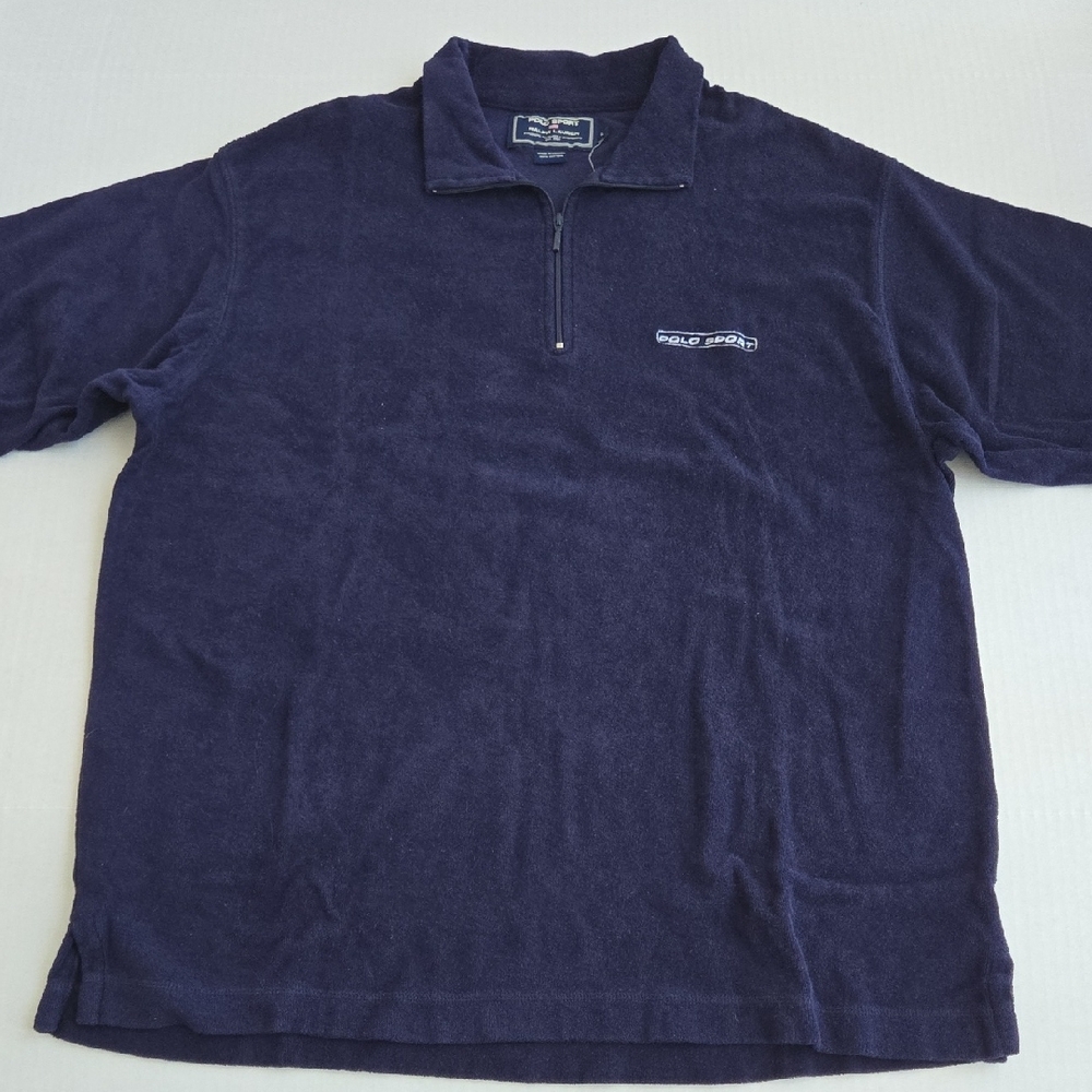 Vintage Ralph Lauren Polo Sport Navy Blue Short Sleeve Terry Top-Men Size L -NWT